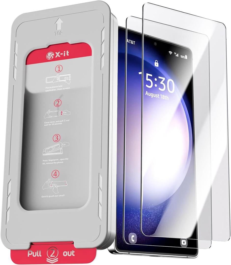 X-it 2-Pack Screen Protector Compatible with Samsung Galaxy S25, 100% Fingerprint Unlock, 9H+ Tempered Glass, Automatic Dust Removal, Military-Grade Protection, Bubble-Free, Case Friendly (HD Clear)