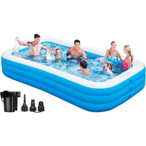 Inflatable Pool for Adults, 130"x72"x22" Extra Large Blow Up Pool with Pump, Full Size Family Swimming Pools for Backyard Garden Home Lawn Indoor Outdoor (Blue)