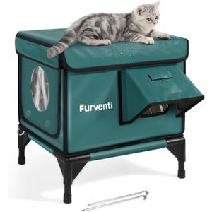 Indestructible Cat House for Outdoor Cats in Winter,Extremely Waterproof, Fully Insulated & Elevated Insulated Outdoor Cat House(Unheated) (Blackish Green, 16.0" Lx12.6 Wx17.7 Th).