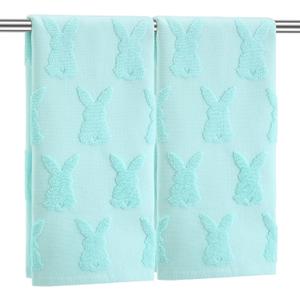 Tudomro 2 Pcs Easter Bunny Hand Towels for Bathroom 100% Cotton Rabbit Easter Bath Towel Jacquard Soft Absorbent Spring Kitchen Towel Dish Washcloth for Kitchen, 13.8 x 29.5 Inch(Mint Green,Classic)