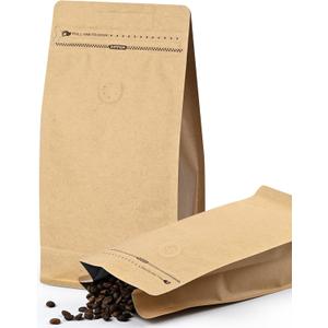 FireKylin 50 PCS Coffee Bags with Valve, (8 oz, 0.5 lb) Kraft Paper Stand Up Pouches, Resealable Coffee Bean Bags, Vented Food Storage Bags Side Zipper(Kraft) (Brown)