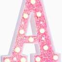 Pooqla LED Marquee Letter Lights, Light Up Pink Letters Glitter Alphabet Letter Sign Battery Powered for Night Light Birthday Party Wedding Girls Gifts Home Bar Christmas Decoration, Pink Letter A