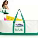 Large American Mahjong Canvas Carry Bag, 33.4 x 13.7 x 4.7 Inches Spacious Mahjong Bag for Tiles, Racks, Game Mats & Gaming Accessories, Portable Travel Organizer Gift for Mahjong Players (Green)