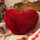 YRXRUS Heart Pillows, Love Heart Shaped Pillow, Small Cute Wine Red Heart Pillows for Gifts, Faux Rabbit Throw Pillows for Her, Kids, Girls Home Decoration, 10X11 Inch