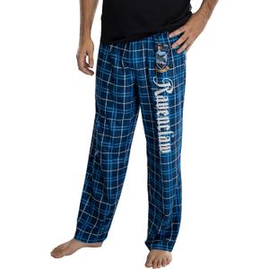 Harry Potter Men's House Crest Plaid Lounge Pajama Pants - All 4 Houses Gryffindor, Ravenclaw, Slytherin, Hufflepuff (Blue, M)