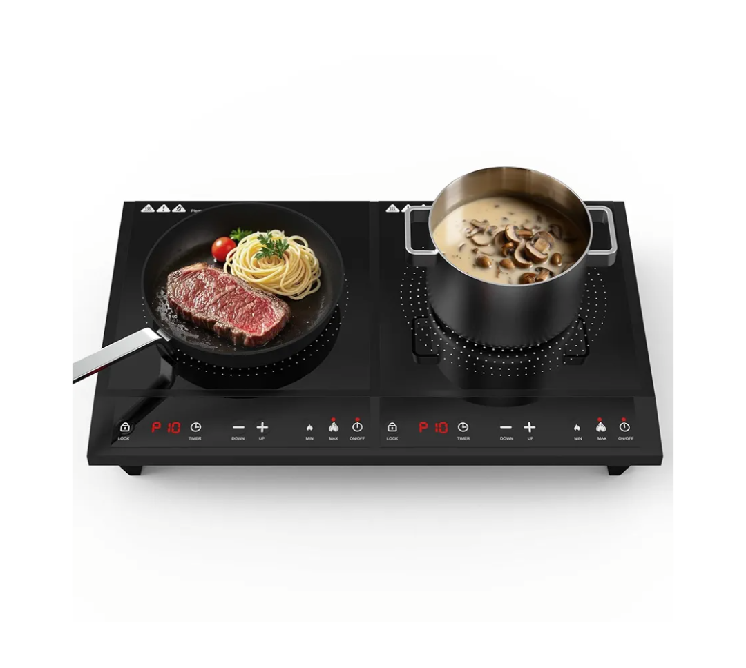 Waatfeet Double Induction Cooktop,Portable Induction Cooker with 2 Burner Independent Control,Ultrathin Body,10 Temperature,1800W-Multiple Power Levels,3 Hour Timer,Safety Lock