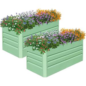 SnugNiture 2 Pcs 4x2x2FT Raised Garden Bed Galvanized Planter Garden Boxes Outdoor, Deep Root Planter Raised Bed for Vegetables Flowers Herbs,Green