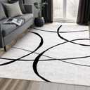 YIHOUSE 6'x9' Black and White Rug- Washable Area Rug for Living Room Bedroom, Large Modern Non-Slip Ultra-Thin Rug Home Decor,Curve,6x9ft