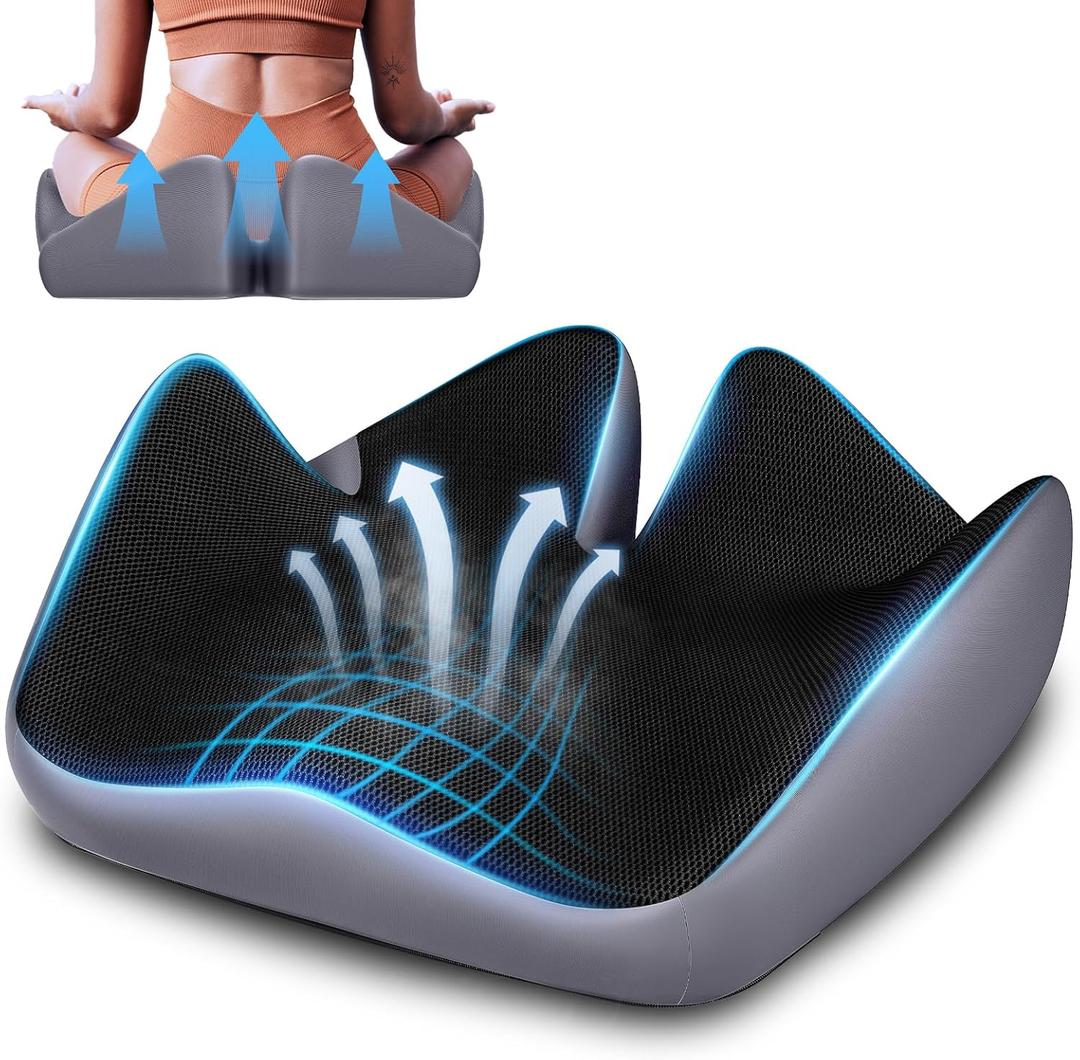 Office Chair Cushion, Large Breathable Ergonomic Seat Cushion Pressure Relief for Tailbone/Sciatica/Back Pain from Long Sitting, Memory Foam Pad for Desk Chairs, Office Chairs & Long Trips
