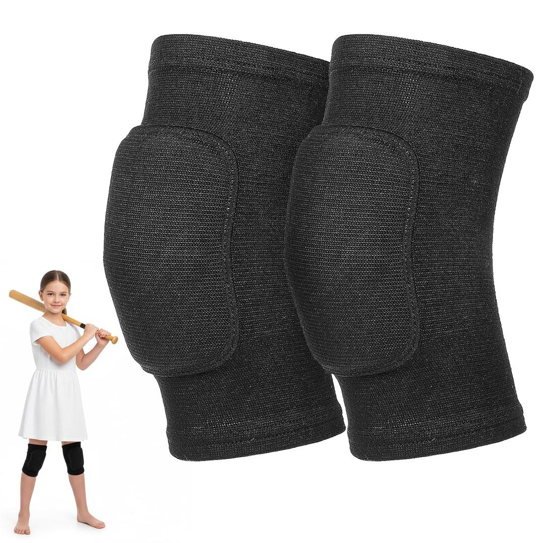 Volleyball Knee Pads Youth, Black Breathable Elastic Youth Volleyball Knee Brace Pads, Soft Flexible Sponge Anti-Slip Wrestling Knee Pads for Volleyball Dancing Football Yoga Basketball Skating(M)