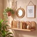 Briwooody Boho Wall Shelf with Rattan Wicker Back Panel, Natural Wood Color