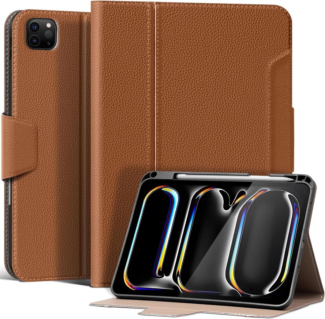 for iPad Pro 11" Case 4th/3rd/2nd/1st Generation (2022-2018), Microfiber Leather Folio Cover with Auto Sleep/Wake, Apple Pencil Holder, Multiple Viewing Angles, Secure Buckle Closure (Brown)