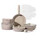 CAROTE 15pcs Pots and Pans Set, Nonstick Cookware Set Detachable Handle, Induction Kitchen Cookware Sets Non Stick with Removable Handle, RV Cookware Set, Oven Safe, Taupe