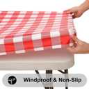 Smiry Rectangle Picnic Table Cloth, Elastic Waterproof Fitted Vinyl Tablecloths, Flannel Backed Buffalo Plaid Table Covers for Dining, Camping, Outdoor (White and Red, 30" x 72")
