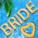 Junkin Bachelorette Pool Floats Bride Party Inflatable Floating Letter Set Bachelorette Decorations Gifts for Pool Beach Party with Adhesive Dots (20 Inch, Rose Gold)