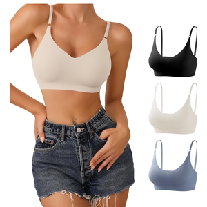 DEANGELMON V Neck Bra Padded Seamless Adjustable Straps Bralettes Everyday Basic Sleeping Bras Multiple Pack of 4, Size XL
