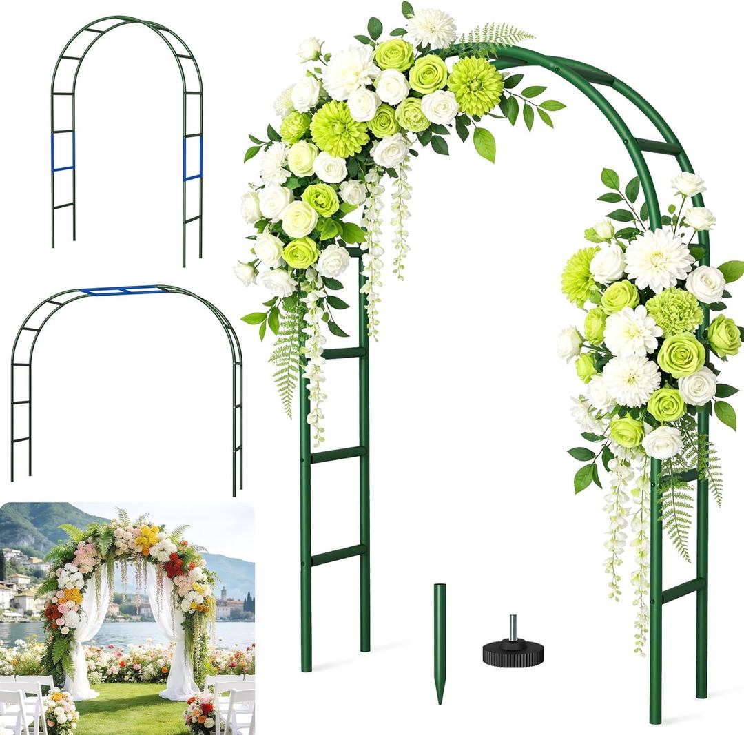 Thickened Rustproof Garden Arch Metal Trellis for Climbing Plants Outdoor, Wedding Arch Garden Arbor Frame Archway 4.9 x8.1 or 7.9 x6.7Ft Flower Arches for Bridal Party Decoration (Green)