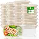 ZORRITA 50 Pack 17 oz Disposable Meal Prep Containers, Sugarcane Fiber Paper Salad Bowls with Lids Take Out Food Container for Pasta, Burrito, Leftovers