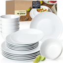 18-Piece Porcelain Dinnerware Set for 6 – Classic White, Includes 6 Dinner Plates, 6 Side Plates, 6 Bowls, Modern, Durable, Dishwasher & Microwave Safe, Moritz & Moritz BASIC Collection
