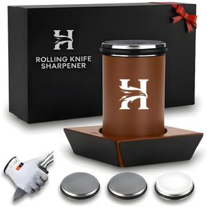 4 Angles High Carbon Stainless Steel Rolling Knife Sharpener with 400, 1000 & 3000 Replacement Discs - Blunt Knife Sharpening Kit with 15, 18, 20, and 22 Sharpening for Kitchen & Chef's Knives