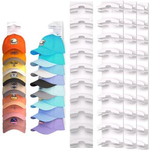 Hat Organizer for Baseball Caps 4Pack, Hat Rack for Wall with Strong Adhesive Hold up to 40 Hats, Hat Hanger Holder Display for Door Closet, Cap Organizer Storage Multilayer Two Mounting Option(White)