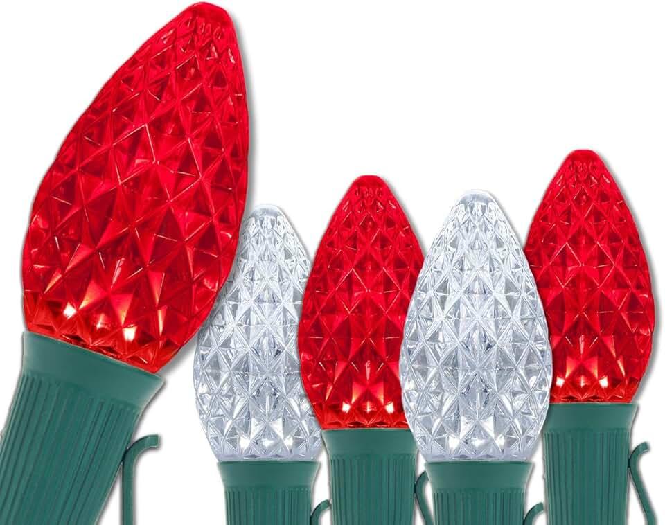 Wintergreen Lighting C7 OptiCore Commercial Red and Cool White Christmas Lights - LED Christmas String Lights, Outdoor Christmas Holiday Lights; Green Wire (50 Lights, 50 ft)