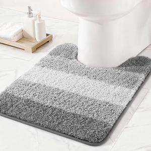 Exclusivo Mezcla Toilet Rugs U-Shaped Extra Soft Non Slip Absorbent Water Microfiber Bath Rugs, Machine Washable Quick Dry Bath Mats for Toilet, Gradient Grey