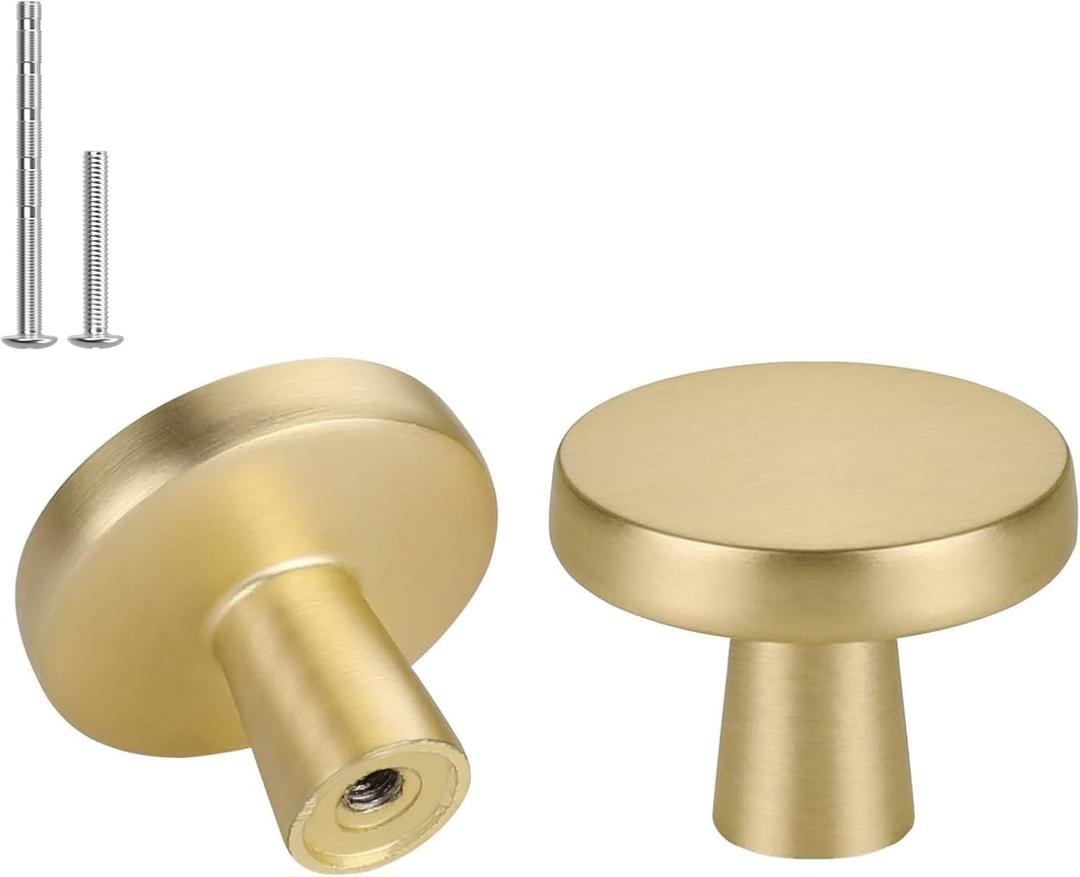Haliwu 10 Pack Brushed Gold Cabinet Knobs Gold Dresser Drawer Knobs Round Brass Kitchen Cabinet Hardware Zinc Alloy