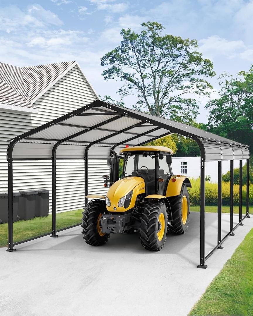 Metal Carport 12x21 Heavy Duty Easy Snow Off & Self Draining Design, 70KG/ Load Ideal for Snow/Rain/Wind Conditions, Enhanced Base & Double Rust Proof Coating & Galvanized for Boats and Car, Truck