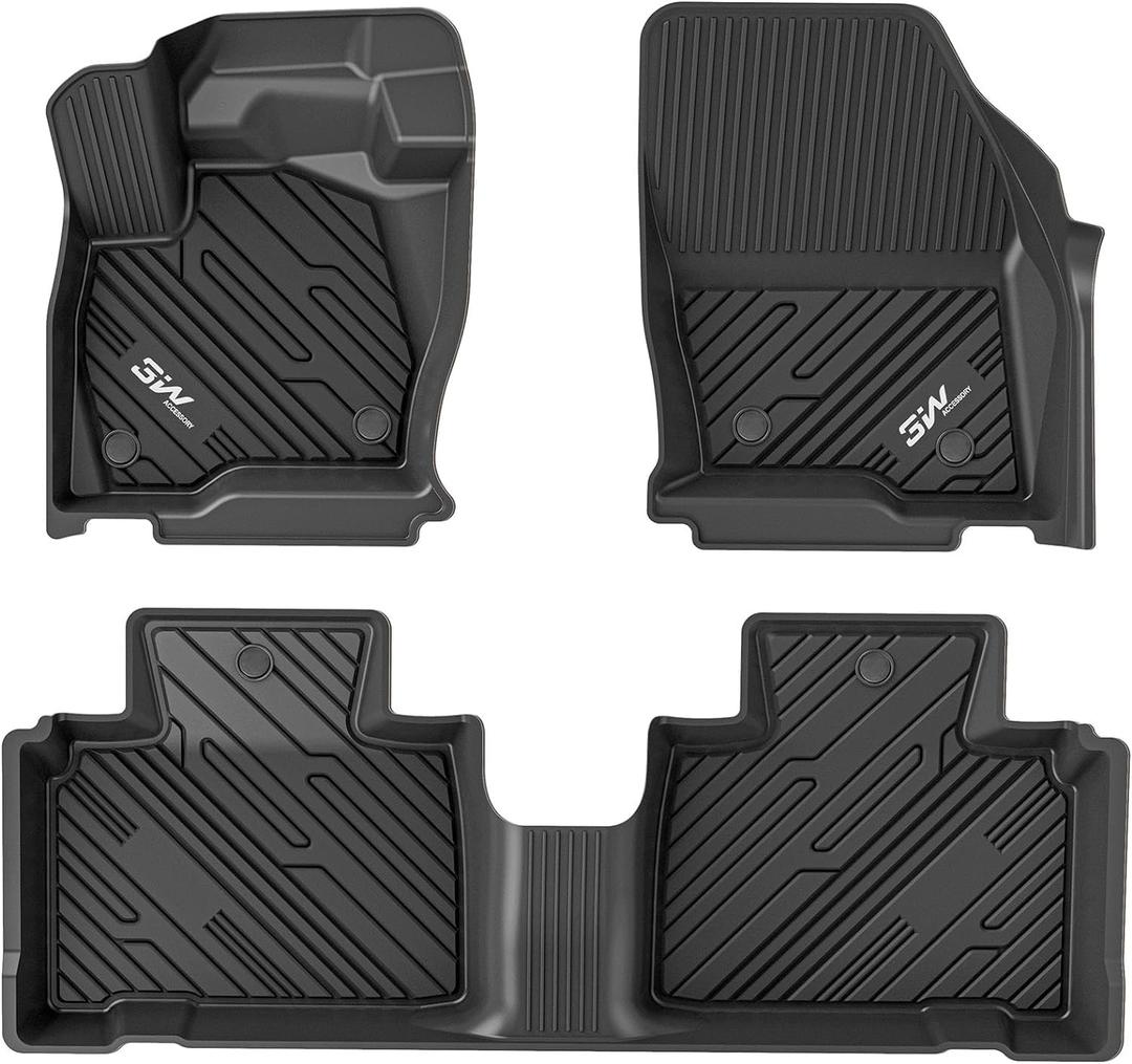 3W Floor Mats Fit for Ford Edge 2015-2024 and Edge ST 2019-2024, TPE All Weather Custom Fit Edge Floor Liner, 1st & 2nd Row Full Set Car Accessories, Black