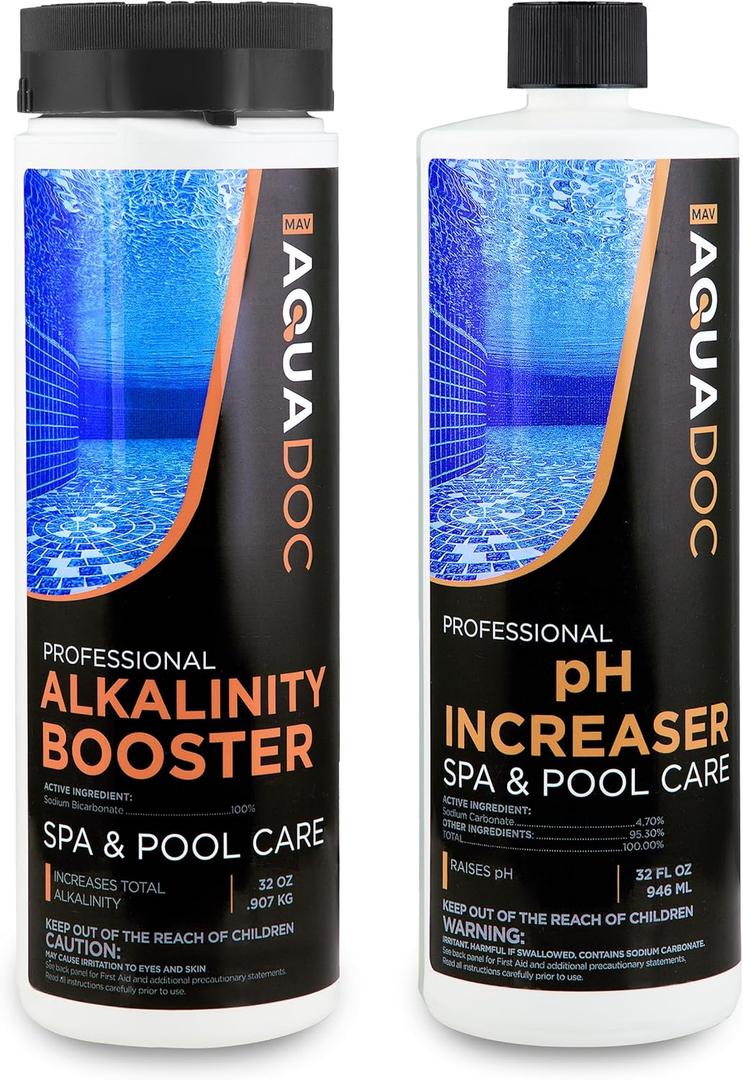 AquaDoc Spa Alkalinity Increaser and pH Increaser for Hot Tub Bundle - Includes 32oz pH Up and 32oz Alkalinity Up for Hot Tub - Spa Chemicals to Help Balance Water - Made in USA
