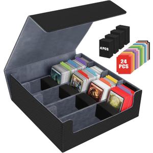 AOBOPLE Trading Card Storage Box,3200+ Card Box Storage with 24 Dividers and 4 Foam Supporters PU Leather Magnetic Cards Deck Case for MTG,TCG, Magic and Sport Cards,Great Gift for Card Collectors (3200+Black Grey)