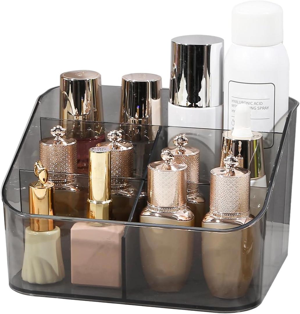 DASITON 5 Slots Makeup Brush Holder, Acrylic Make Up Brush Holder Organizer for Vanity, Bathroom Countertop, Small Makeup Organizer Brush Cup Cosmetic Brushes Storage, Pen Holder for Desk (Grey L)