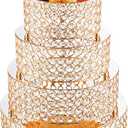 4 Pcs Crystal Gold Cake Stand Set 4 Size Elegant Round Dessert Display Metal Cupcake Stand with Mirror Plate Crystal Beads for Party Birthday Festival Anniversary Holiday 8/10/ 12/14''