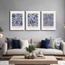 3 Pcs William Morris Floral Canvas Wall Art, Blue and White Botanical Poster Prints, Vintage Gallery Wrapped Wall Decor for Living Room Bedroom Bathroom Studio, 16x24 Inch Ready to Hang