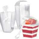 30 Pcs Dessert Cups, 200ml/7oz Square Cheesecake Pots, Reusable Cake Cups for Dessert with Pudding Mousse Ice Iream