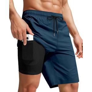 Men Swim Trunks with Compression 9 Inches Breathable Liner Quick Dry Zipper Pockets for Board Beach Gym Running, M