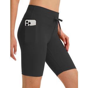 BALEAF Women 8" Biker Shorts with Pockets, High Waisted Workout Short Tummy Control Yoga Gym Spandex Running Volleyball (Black, XXXL)