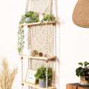 Macrame Wall Hanging Shelf 3 Tier Boho Wall Plant Hanger Shelves, Handmade of Woven Rope Boho Shelves Organizer for Living Room Bathroom Home Storage Floating Plant Rack Bohemian decor