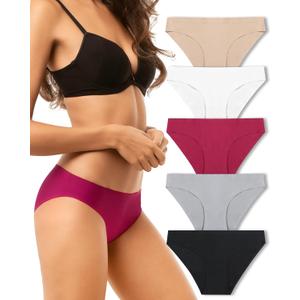 5 Pack Womens Seamless Bikini Underwear, No Show Underwear, Breathable Stretch Ladies Panties, Size: XL