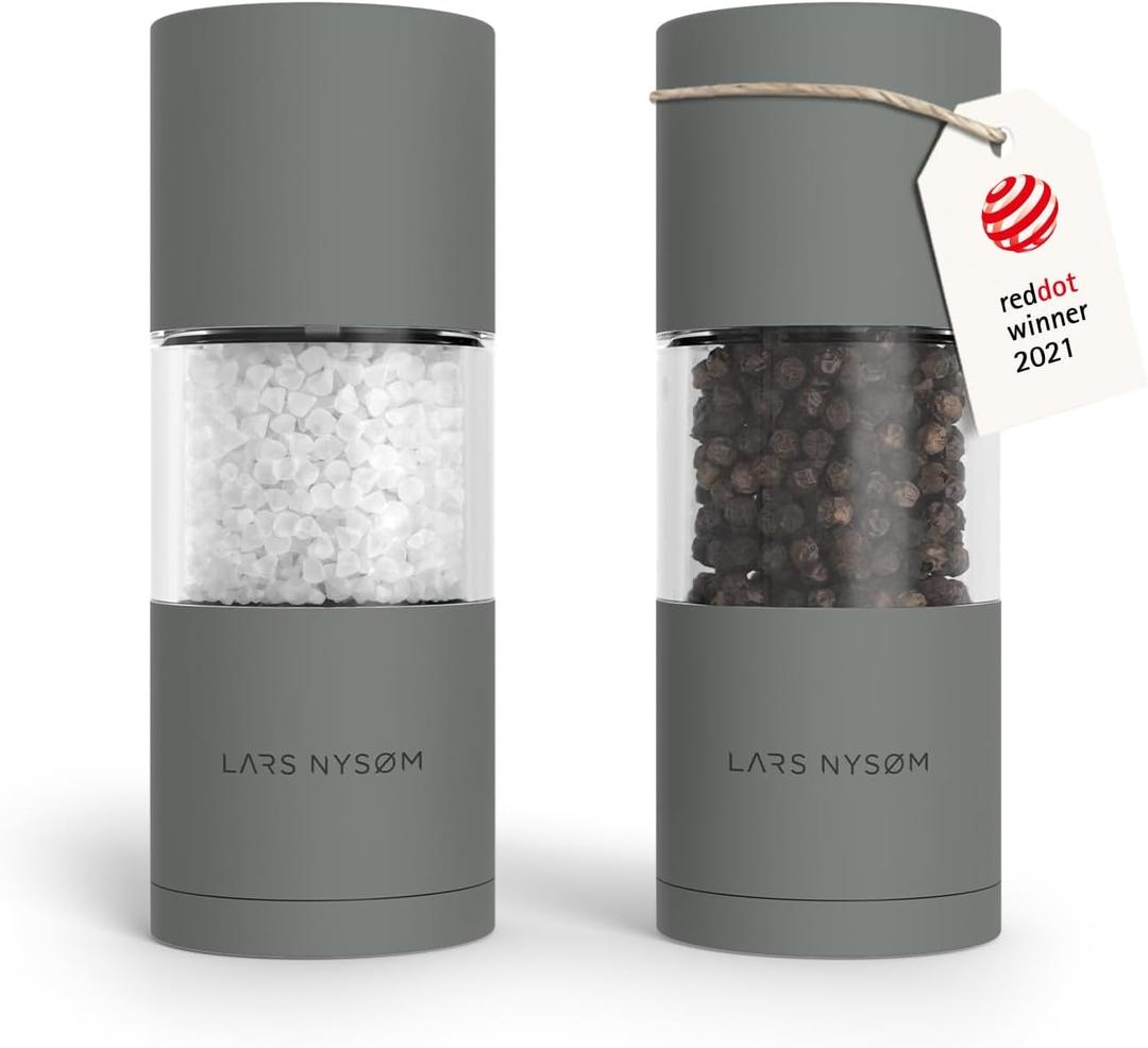 LARS NYSM Salt and Pepper Grinder Set, Manual Salt and Pepper Mills with Adjustable Ceramic Grinder, Design Spice Shaker Set (Ash Gray)
