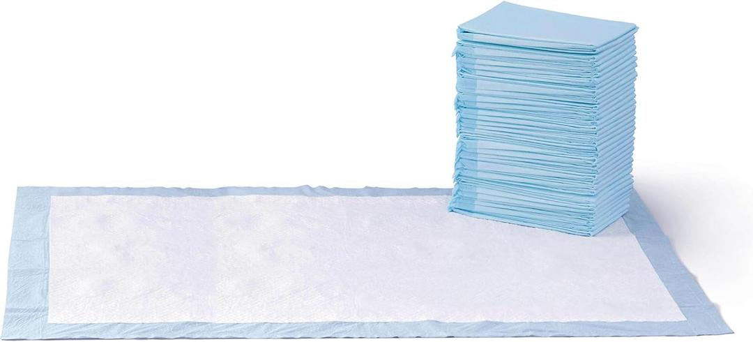 Amazon Basics Leak-Proof Dog and Puppy Potty Training Pee Pads with Quick-Dry 5-Layer Surface, Standard Absorbency, Giant Size, 27.5 x 44 Inch, Blue & White, 40-Pack