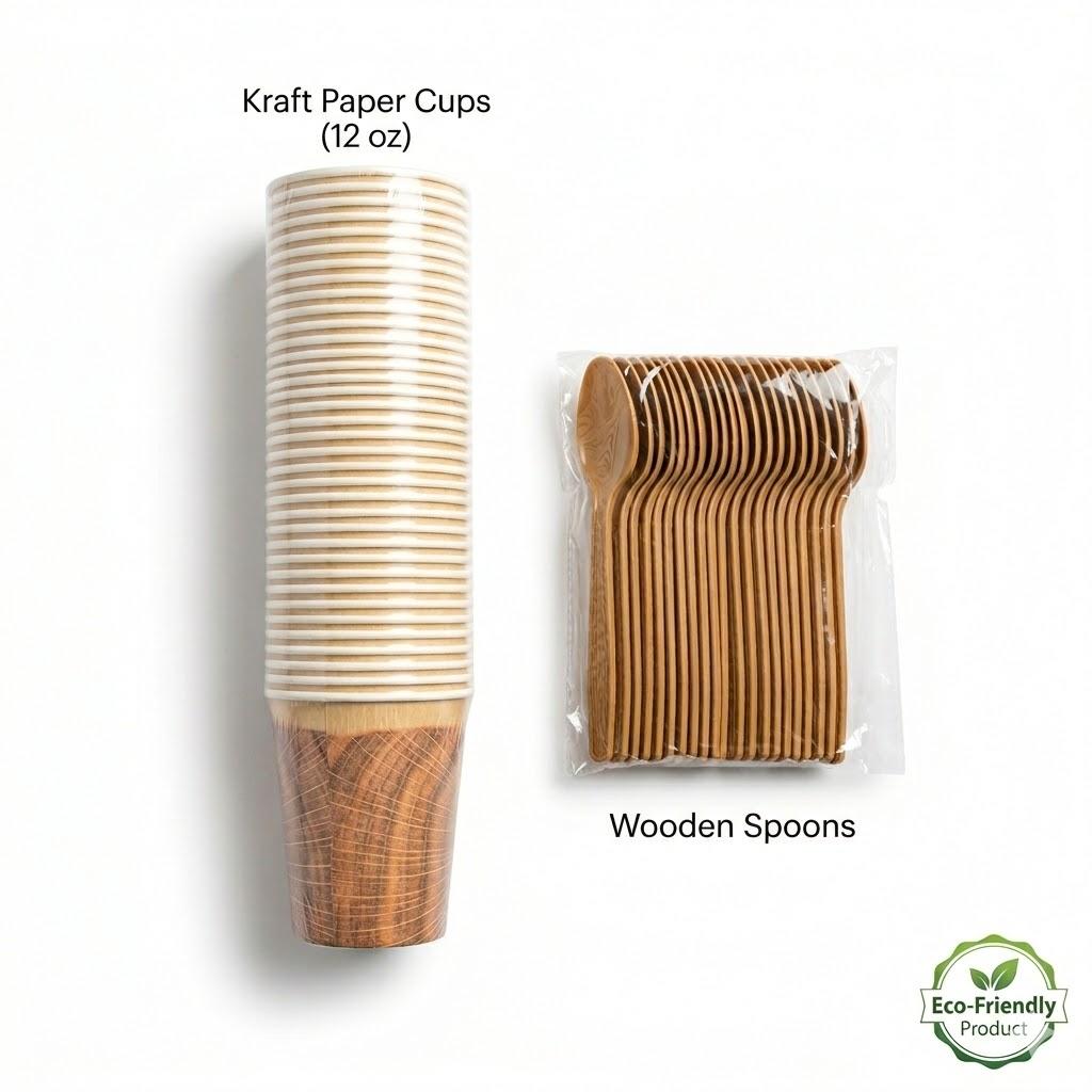 Fill Touch 350 Pcs Camping Wood Set Spoon Fork For Camping Party