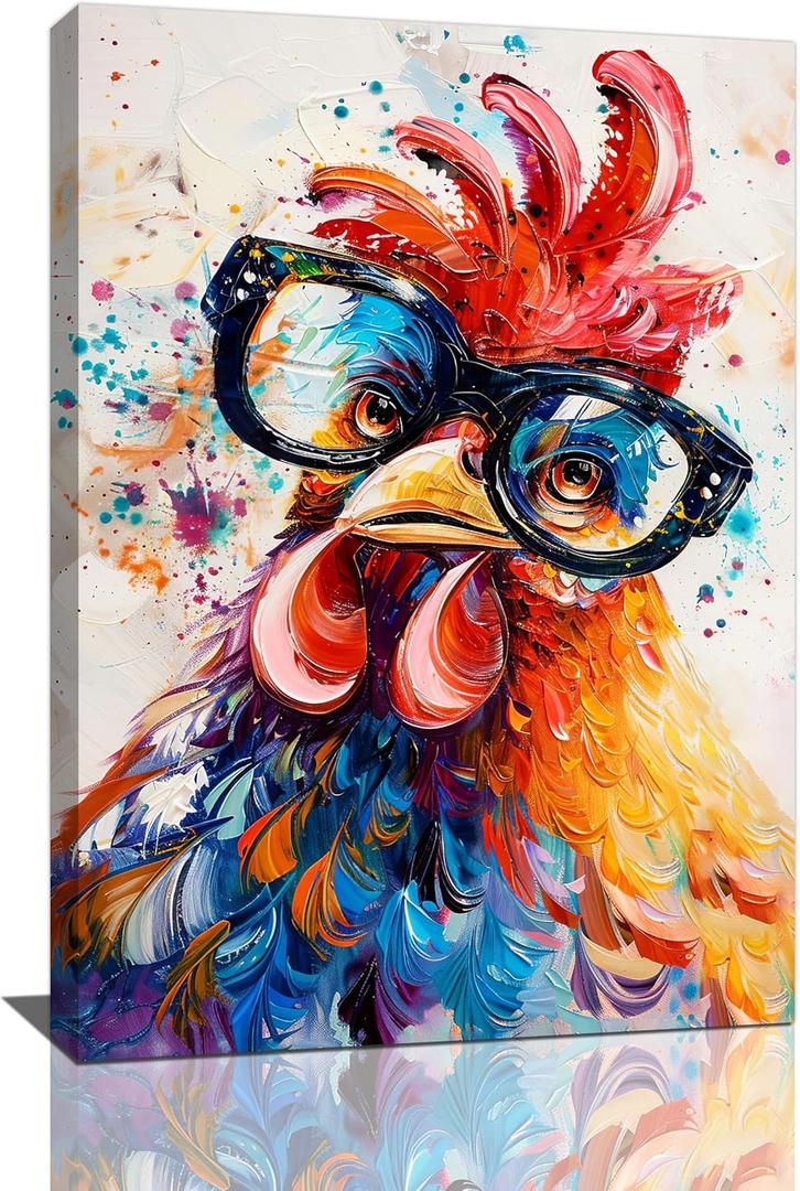 Fuzawet Banksy Chicken Wall Art Rooster Pictures Funny Chicken Canvas Wall Decor Rooster Painting Home Modern Artwork Decorations Framed for Kitchen Living Room Bedroom Bathroom Office 16 x 24 inch