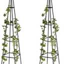 Evergreen Metal Garden Obelisk Trellis for Climbing Plants Outdoor, Indoor Plant Trellis for Potted Plants, Floral Pattern Arch Trellis (Black, 6 ft. Pyramid, Set of 2)