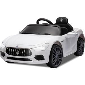 12V Ride On Car with Parent Remote Control Battery Powered Electric Car with 2 Motors Led Lights MP3 Horn Gift for Boys Girl (White)