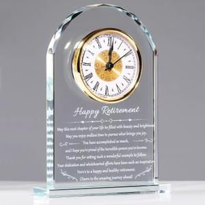 YWHL Retirement Clock Gifts for Women & Men, Best Happy Retirement Glass Plaque for Coworkers Boss, Going Away Retired Gifts for Friends, Farewell Goodbye Presents Ideas