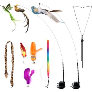 Interactive Cat Toys for Bored Indoor Adult Cats Suction Cup Cat Toy Bird Simulation Feather Toys