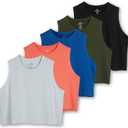 Real Essentials 5 Pack: Women's Dry Fit Crop Summer Tank Top - Gym Yoga Workout Sports Tee (S)