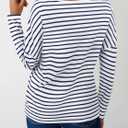 LilyCoco Womens V Neck T Shirts Breton Loose Fit Striped Long Sleeve Shirt Tshirt Blue Medium (M)
